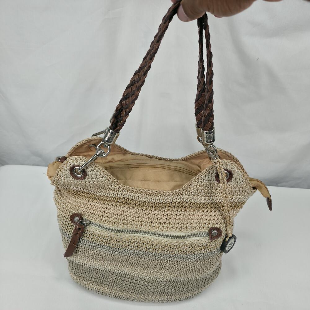 The Sak Indio Crochet Hobo Shoulder Bag Sand Stripe Boho Braided Y2K Purse